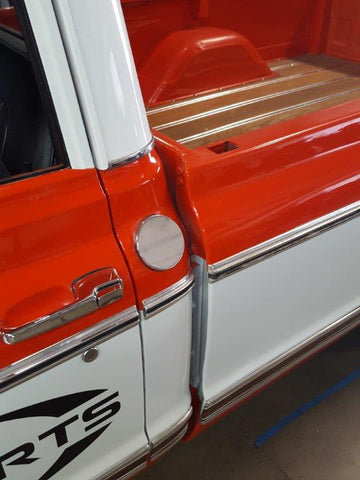 Filler Neck Cover,Billet Aluminum,67-72 Chevy Truck,Smooth style,Bright protective Fusioncoat finish