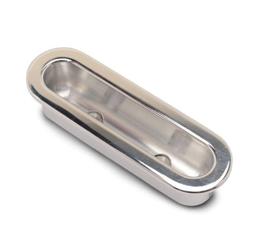 Door Pull,Billet Aluminum,Recessed,4" X 1-1/4" X 1" Deep,Bright polished finish"