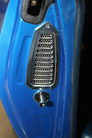 Door Jamb Vents, Billet Aluminum, 68-69 Camaro, with Aluminum Screen Mesh Insert, Pair, Bright clear protective coat fin