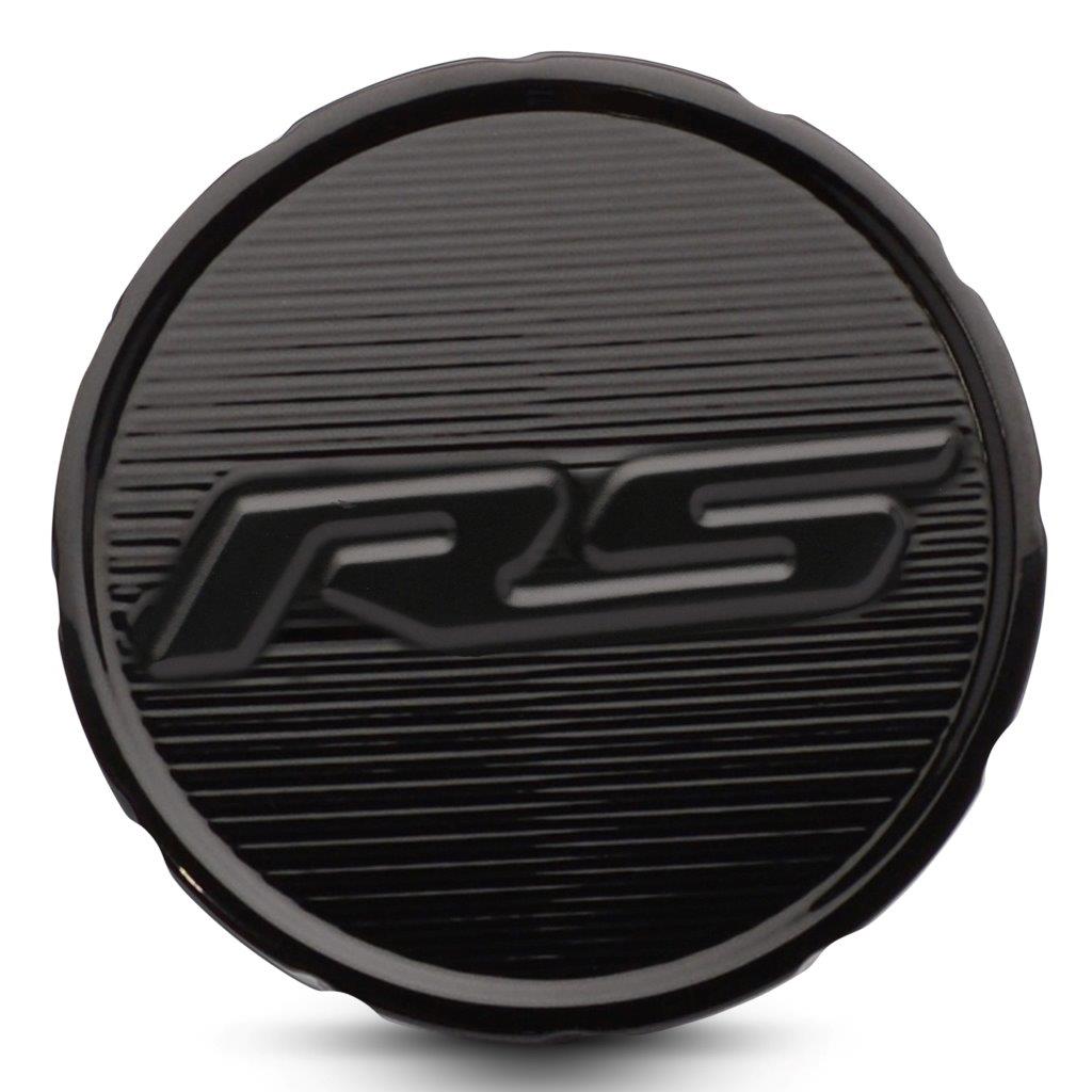 Fuel Cap, Billet Aluminum, 67-68 Camaro, with RS Logo, Gloss black Fusioncoat finish"