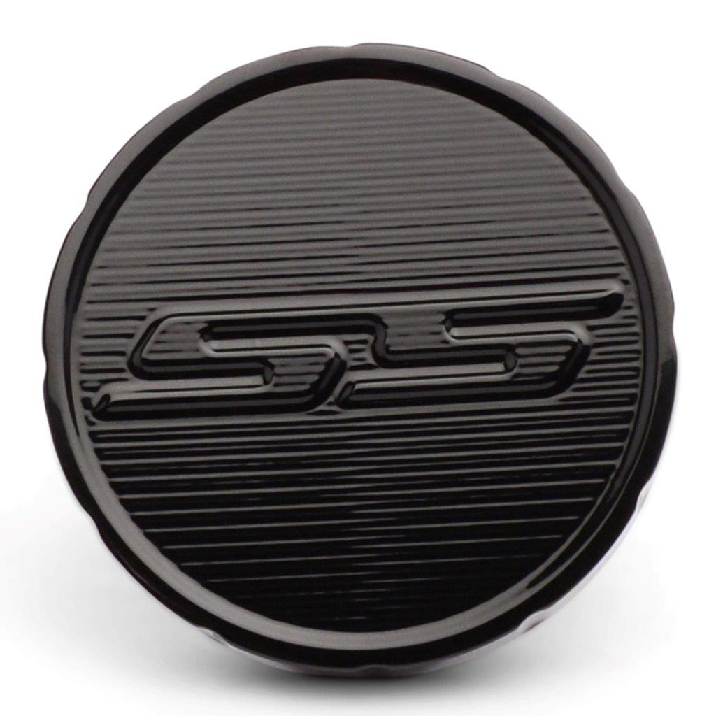 Fuel Cap,Billet Aluminum,67-68 Camaro,with SS Logo,Gloss black anodized finish"