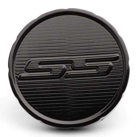 Fuel Cap, Billet Aluminum, 67-68 Camaro, with SS Logo, Gloss black Fusioncoat finish"