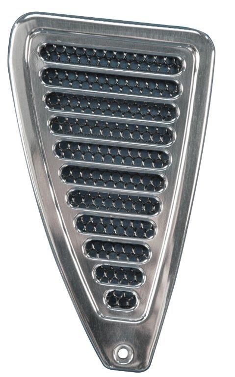 Door Jamb Vents,Billet Aluminum,70-73 Mustang,with Aluminum Screen Mesh Insert,Pair,Bright clear Fusioncoat finish