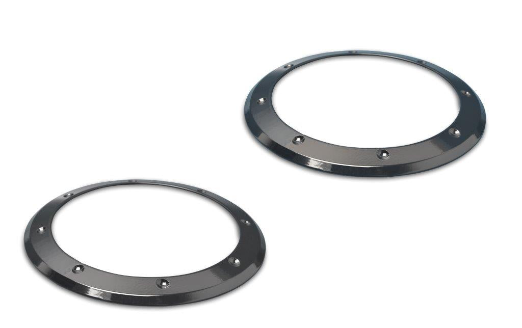 Headlight Bezels,Billet aluminum,69 Camaro,Fastens to stock headlight buckets,Accented,Gloss black anodized