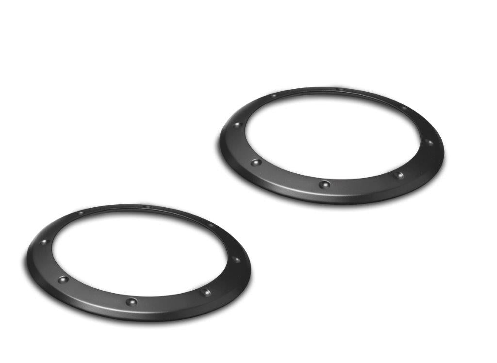 Headlight Bezels,Billet aluminum,69 Camaro,Fastens to stock headlight buckets,Accented,Matte black Fusioncoat