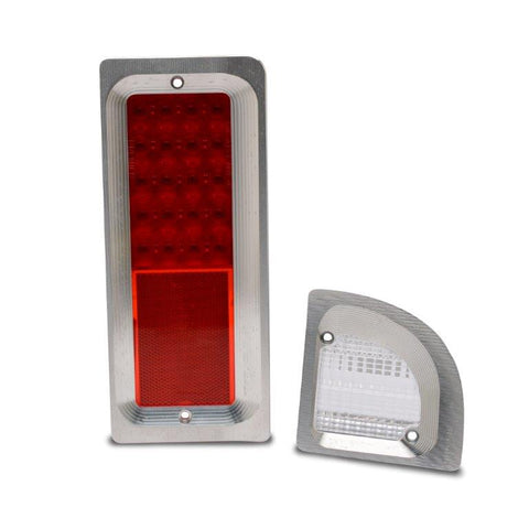 Taillight assembly,67-72 Chevy C-10,Billet aluminum bezel,With LED light,back up lense,raw machined finish,Pair