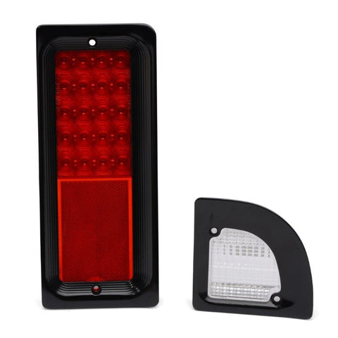Taillight assembly,67-72 Chevy C-10,Billet aluminum bezel,Sequential LED lights,back up lense,Black anodized,Pair