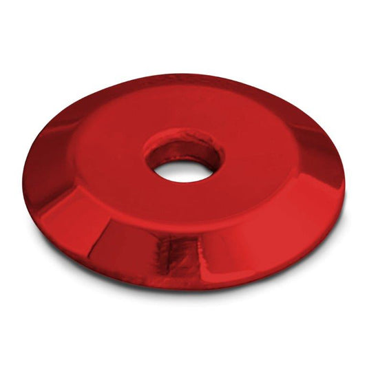 Upholstery Washer, Billet Aluminum,#10 Hole, 1-1/4" Outside Diameter, Bright red Fusioncoat finish"