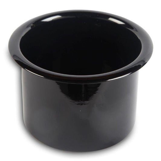 Drink Holder,Spun Aluminum,Large,Fits In 3-3/4" Hole,2-7/8" Deep,4-3/8" Flange,Gloss black anodized finish"