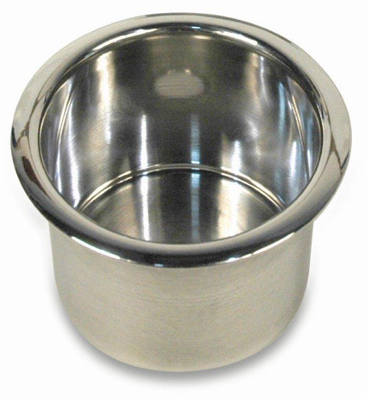 Drink Holder, Spun Aluminum, Large, Fits In 3-3/4" Hole, 2-7/8" Deep, 4-3/8" Flange, Bright protective clear coat finish