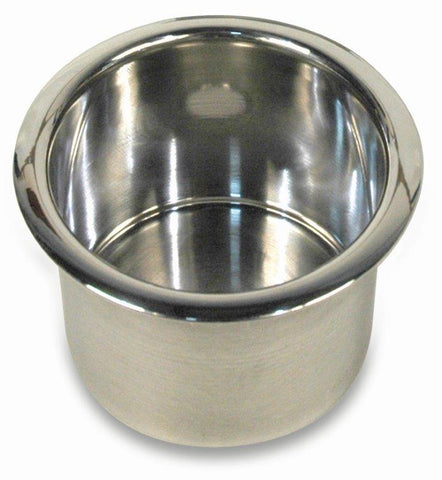 Drink Holder,Spun Aluminum,Large,Fits In 3-3/4" Hole,2-7/8" Deep,4-3/8" Flange,Bright polished finish"