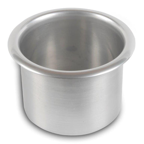 Drink Holder,Spun Aluminum,Medium,Fits In 3-3/8" Hole,3" Deep,4-3/16" Flange,Clear anodized finish"