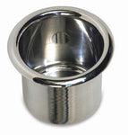 Drink Holder,Spun Aluminum,Medium,Fits In 3-3/8" Hole,3" Deep,4-3/16" Flange,Bright polished finish"