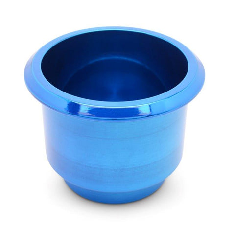 Drink Holder, Billet Aluminum, Large, Fits In 3-3/4" Hole, 3-1/8" Deep, 4-1/2" Flange, Bright blue Fusioncoat finish"