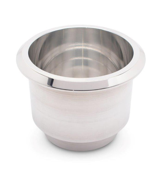 Drink Holder, Billet Aluminum, Large, Fits In 3-3/4" Hole, 3-1/8" Deep, 4-1/2" Flange, Bright clear protective coat fini