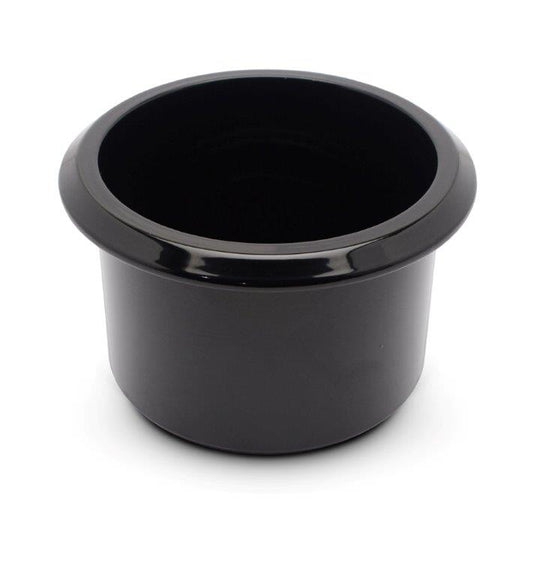 Drink Holder,Billet Aluminum,Medium,Fits In 3-3/8" Hole,2-13/16" Deep,4-1/8" Flange,Gloss black anodized finish"