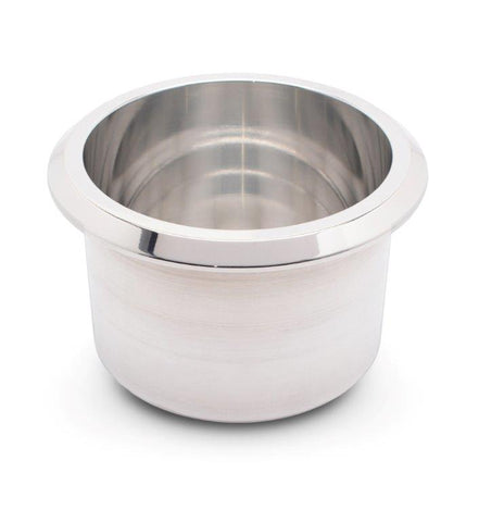 Drink Holder, Billet Aluminum, Medium, Fits In 3-3/8" Hole, 2-13/16" Deep, 4-1/8" Flange, Bright clear protective coat f