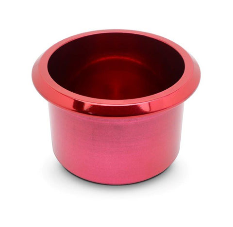 Drink Holder,Billet Aluminum,Medium,Fits In 3-3/8" Hole,2-13/16" Deep,4-1/8" Flange,Bright red Fusioncoat finish"