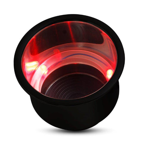 Drink Holder,Stainless steel,Red LED lights,Fits in 3-5/8" hole,3-3/16" deep,4-1/4" flange,Gloss black