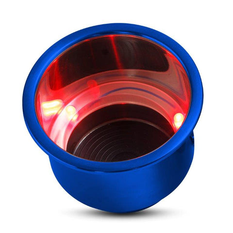 Drink Holder,Stainless steel,Red LED lights,Fits in 3-5/8" hole,3-3/16" deep,4-1/4" flange,Bright blue