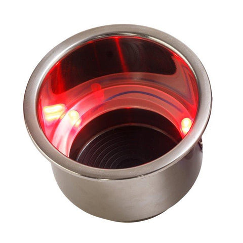 Drink Holder,Stainless steel,Red LED lights,Fits in 3-5/8" hole,3-3/16" deep,4-1/4" flange,Polished