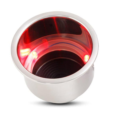 Drink Holder,Stainless steel,Red LED lights,Fits in 3-5/8" hole,3-3/16" deep,4-1/4" flange,White