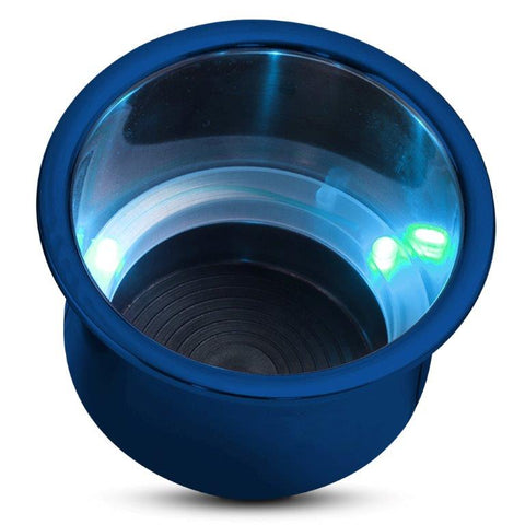 Drink Holder,Stainless steel,Blue LED lights,Fits in 3-5/8" hole,3-3/16" deep,4-1/4" flange,Bright blue