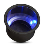 Drink Holder,Stainless steel,Blue LED lights,Fits in 3-5/8" hole,3-3/16" deep,4-1/4" flange,Matte black