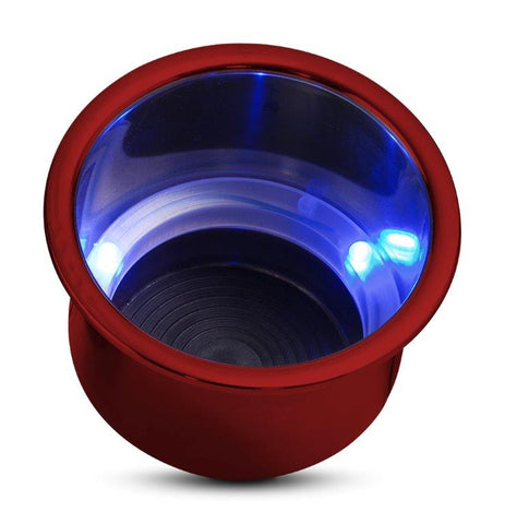 Drink Holder,Stainless steel,Blue LED lights,Fits in 3-5/8" hole,3-3/16" deep,4-1/4" flange,Bright red