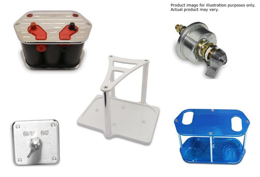 Battery Disconnect Switch and billet aluminum battery box mount,fits up to 1/2"posts,Bright red Fusioncoat finish