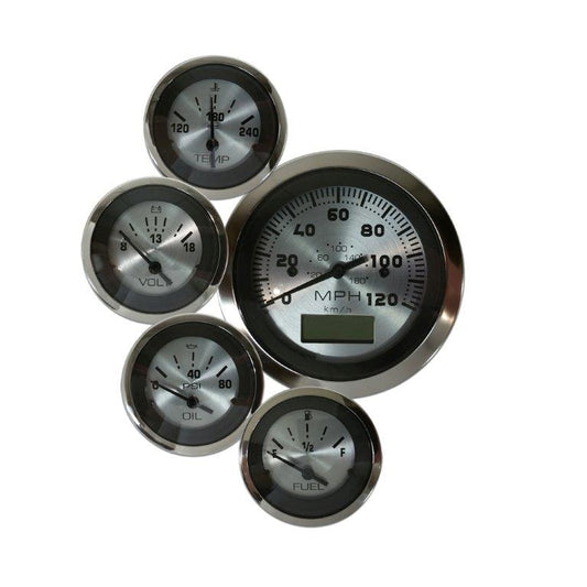 Elite Gauge Kit,Platinum face,Polished rim,GPS Speedo,Oil pressure,Water temp,Volt,Senders,Universal fuel level