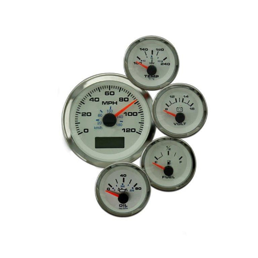 Elite Gauge Kit,White face,Polished rim,GPS Speedo,Oil pressure,Water temp,Volt,Senders,Universal fuel level