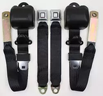 Direct Fit Retractable 3 Point Belts  - (308) Starburst Buckle - NO Hardware - Bucket Seat Application - Front Applications- GM Metal Push Button Buckle Standard - Red - Sold in Pairs - 1982-1988 Fitment:  G-Body